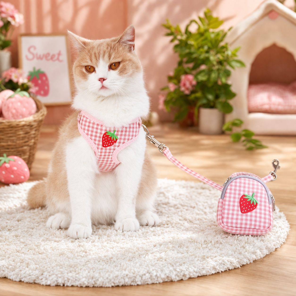 🍓🐾 Arnés para Gato Frutitas con Bolsillo